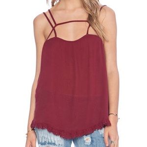 Free People | Burgundy Lace Hem Tank Top